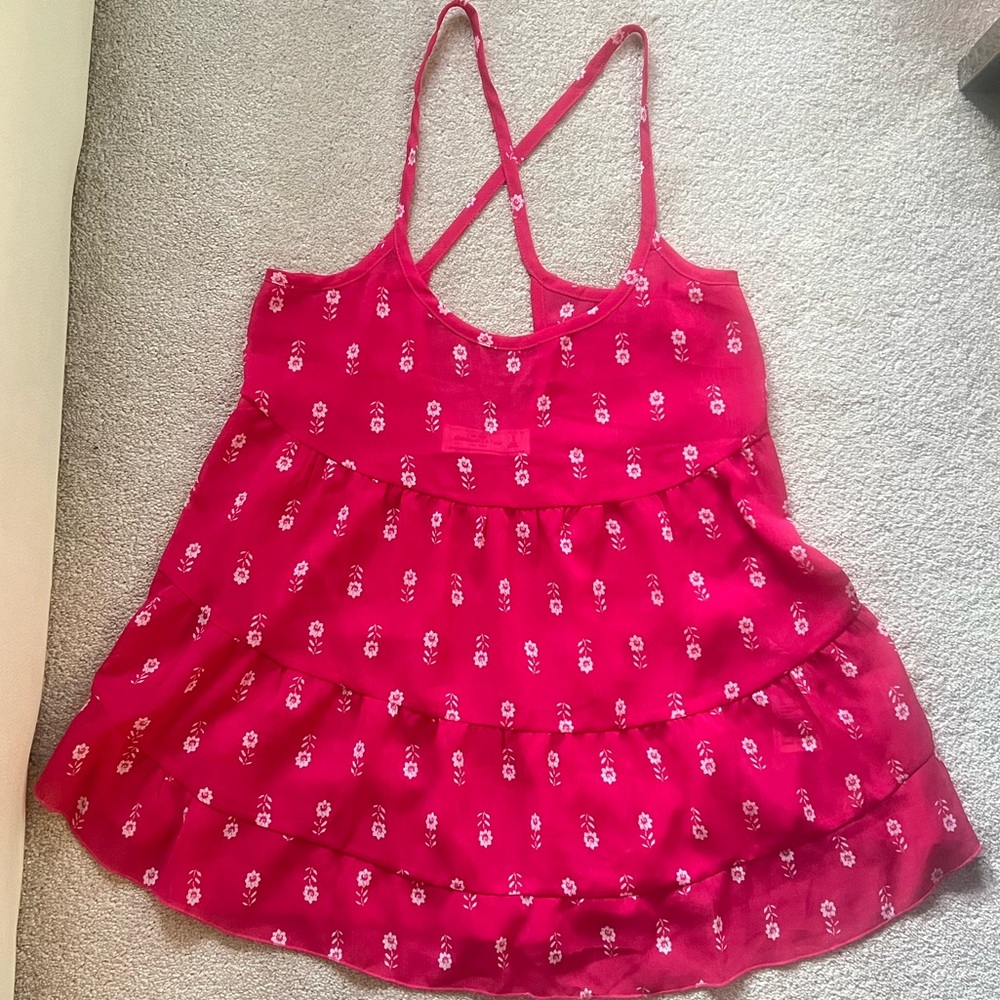 Abercrombie & Fitch Pink with White Floral Cross Cross Long Top